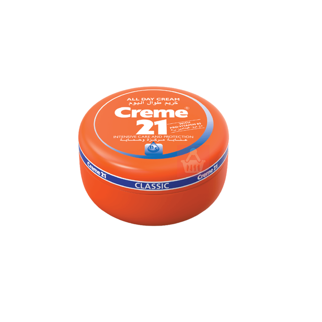 Orange jar of Creme 21 cream on a white background