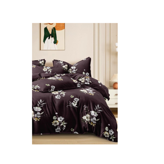 Floral-patterned bedding set on a bed in a bedroom setting