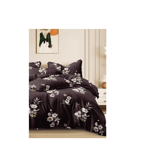 Floral-patterned bedding set on a bed in a bedroom setting