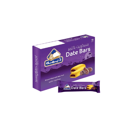 Box of Date Bars with a smaller packet on a white background
