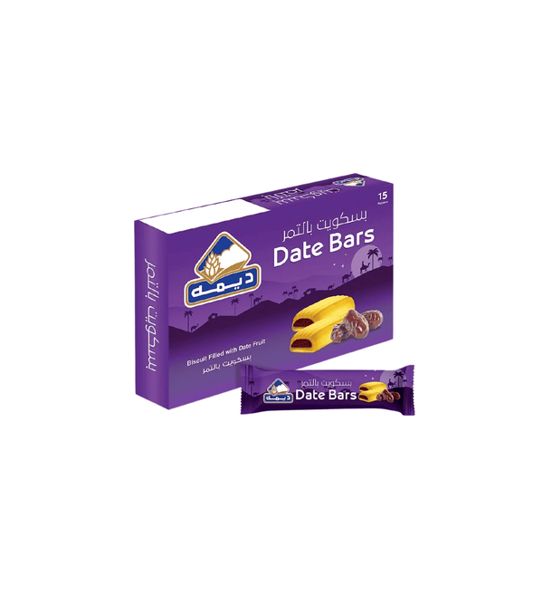 Box of Date Bars with a smaller packet on a white background