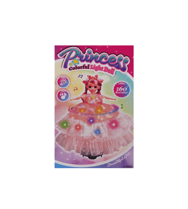 Box of a Princess Colorful Light Doll with colorful design and text on a white background