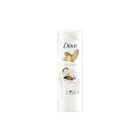 Dove body lotion with pampering care design on a white background