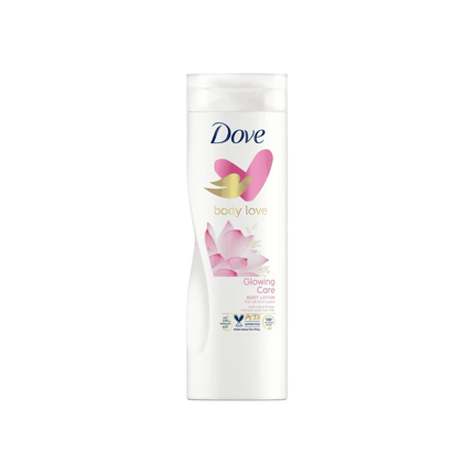 Dove body wash bottle with pink flower design on a white background