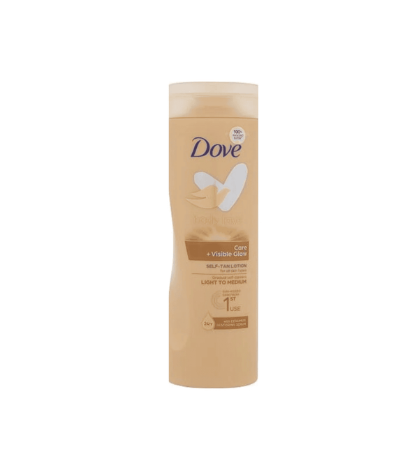 Dove Visible Glow body lotion bottle on a white background