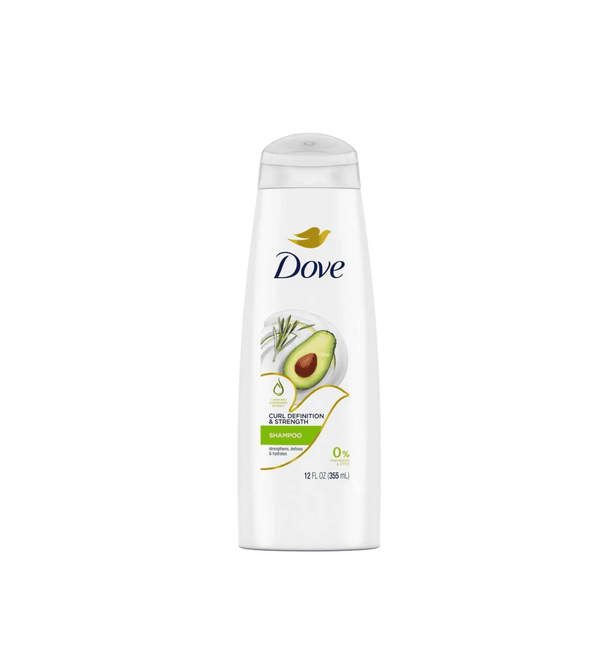 Dove shampoo bottle with avocado on a white background