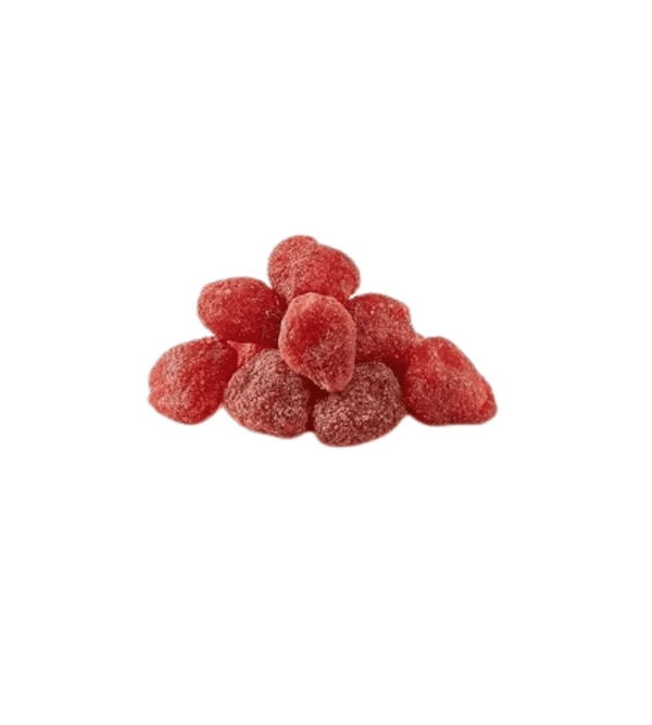 Pile of dried strawberry on a white background