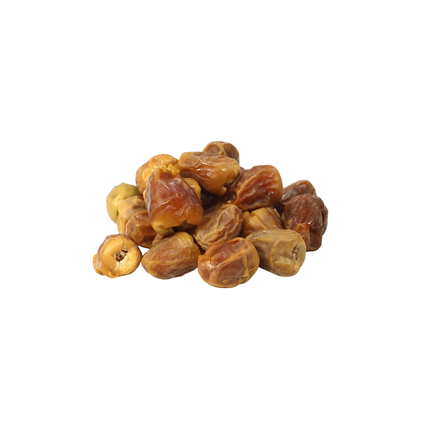 Pile of dried sukari dates on a white background