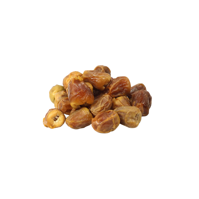 Pile of dried sukari dates on a white background