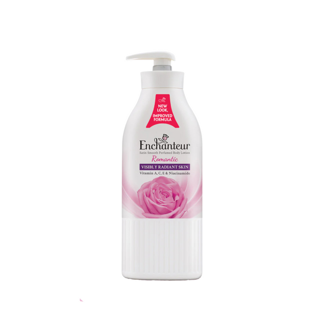 Enchanteur bottle with pink rose design on a white background