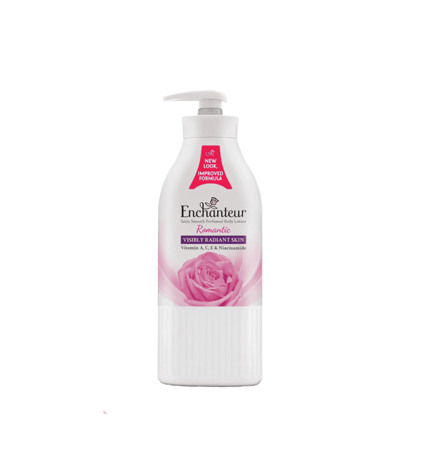 Enchanteur bottle with pink rose design on a white background