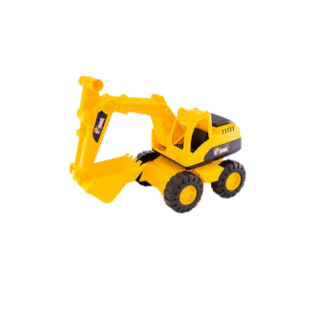 Yellow toy excavator on a white background