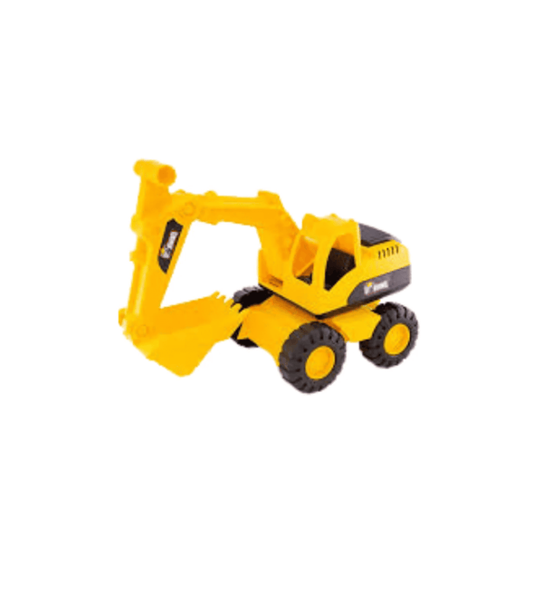 Yellow toy excavator on a white background
