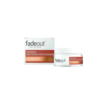 Two bottles of 'fadeout' Original Whitening Moisturizer on a white background