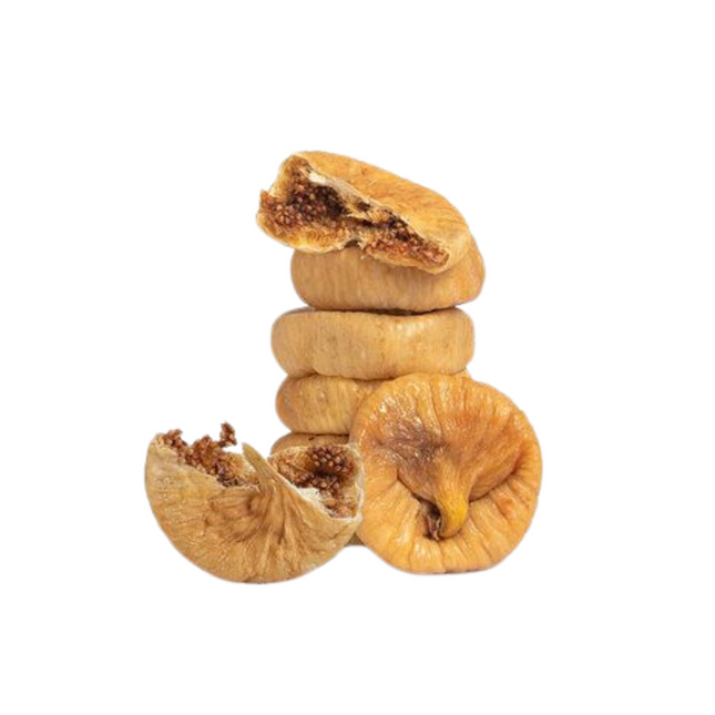 Stack of dried figs on a white background