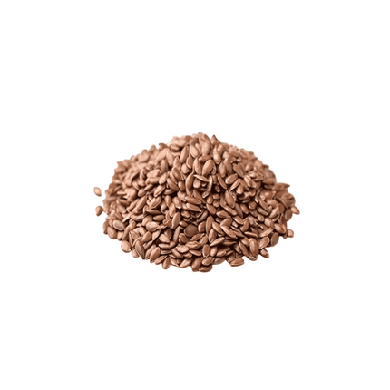 Pile of flaxseeds on a white background