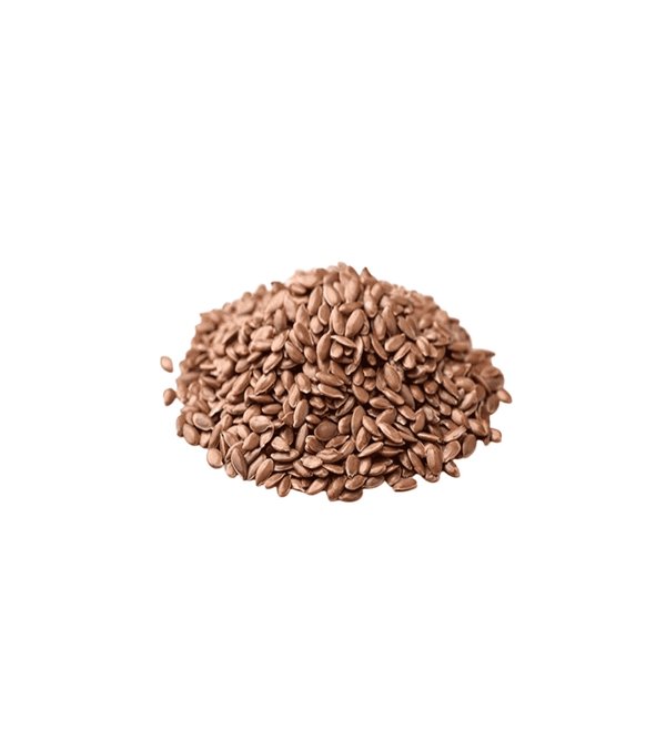Pile of flaxseeds on a white background