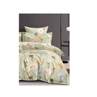 Floral bedding set on a bed with a neutral background