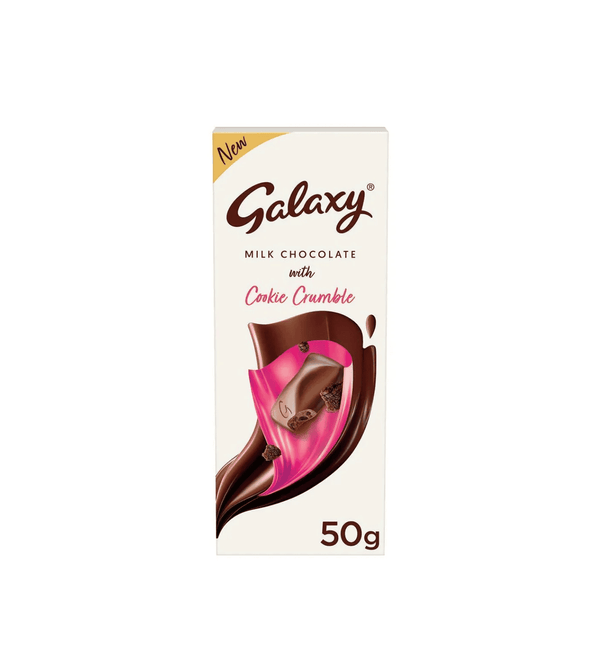 Galaxy milk chocolate with cookie crumble packaging on a white background