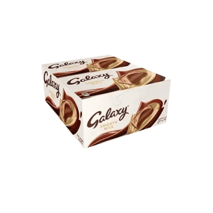 Box of Galaxy chocolate bars on a white background