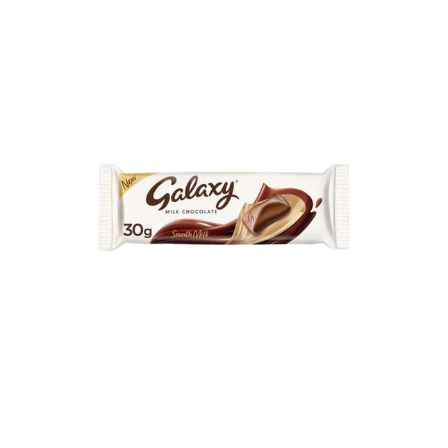 Galaxy milk chocolate bar packaging on a white background
