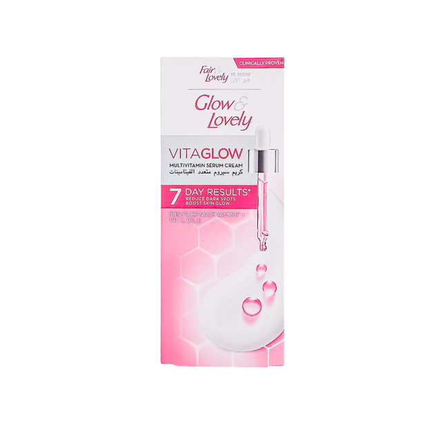 Glow Lovely Vitaglow skincare product packaging on a white background