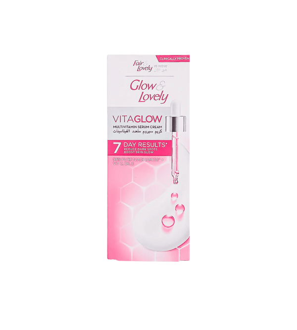 Glow Lovely Vitaglow skincare product packaging on a white background