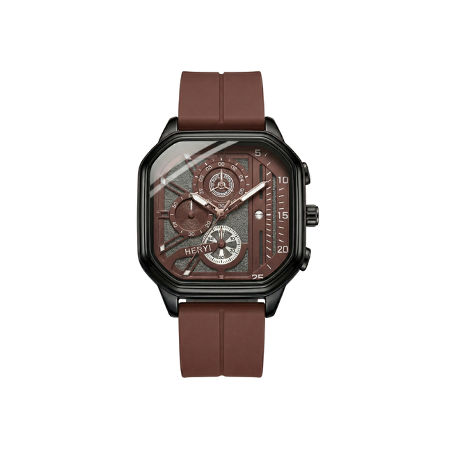 Watch with brown strap and detailed face on a white background