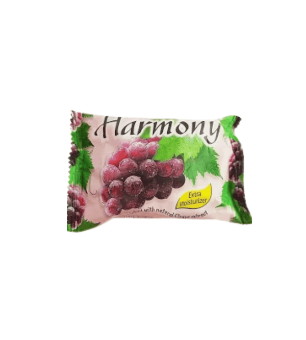 Harmony soap bar with grapes on a white background