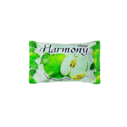 Harmony soap bar packaging with green and white design on a white background