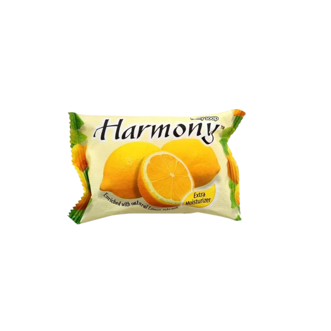 Harmony lemon-flavored product packaging on a white background