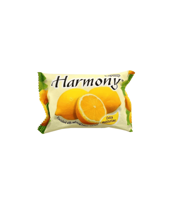 Harmony lemon-flavored product packaging on a white background