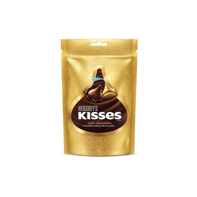 Gold packaging of Hershey's Kisses on a white background