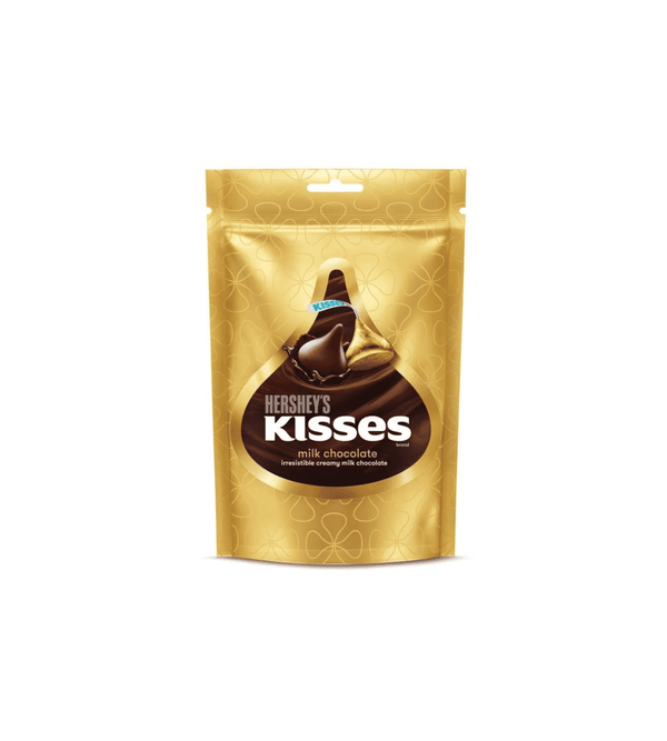 Gold packaging of Hershey's Kisses on a white background