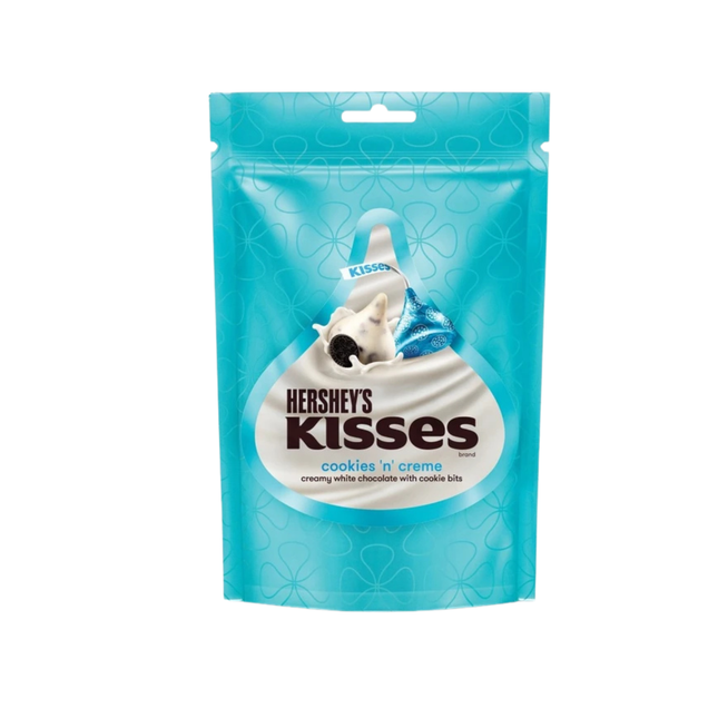 Hershey's Kisses cookies 'n' creme chocolate package on a white background