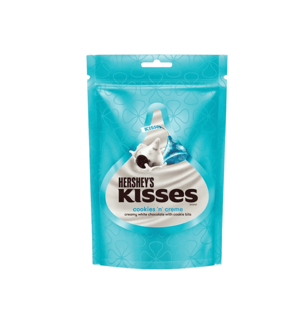 Hershey's Kisses cookies 'n' creme chocolate package on a white background