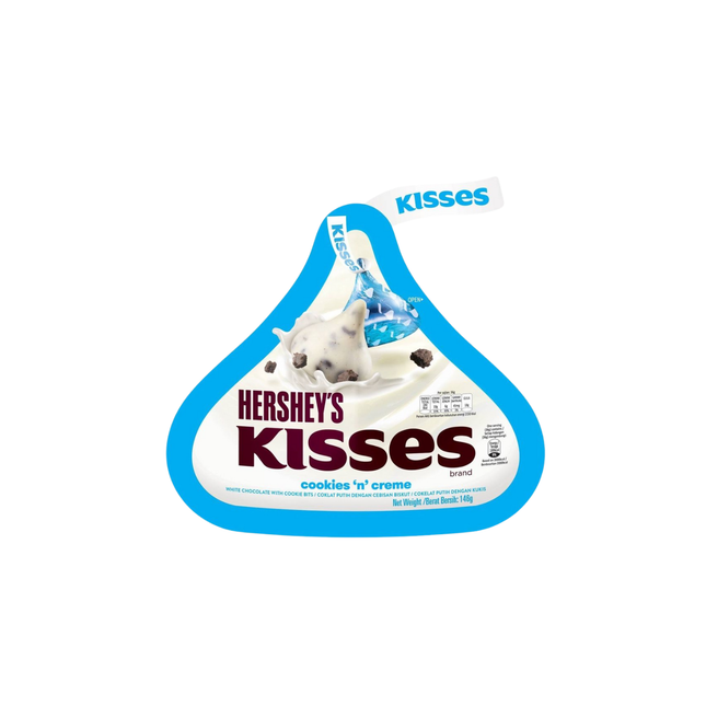 Hershey's Kisses cookies 'n' creme chocolate candy packaging on a white background