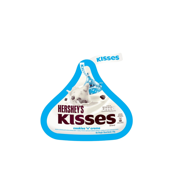 Hershey's Kisses cookies 'n' creme chocolate candy packaging on a white background