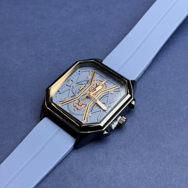 Polish Octane  Light Blue Skeleton Dial Men’s Watch with Silicone Strap