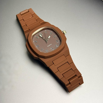 Men’s Matte Brown Square Dial Quartz Watch with Matching Strap