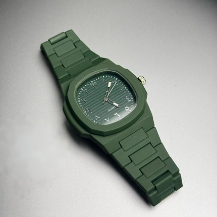 Men’s Dark Green Square Dial Quartz Watch with Metal Strap