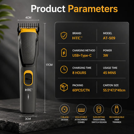 HTC AT-509 Professional Rechargeable Hair & Beard Trimmer