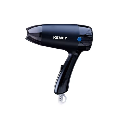 Black hair dryer with 'KEMEY' branding on a white background