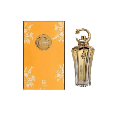 Perfume bottle and packaging with floral design on a white background