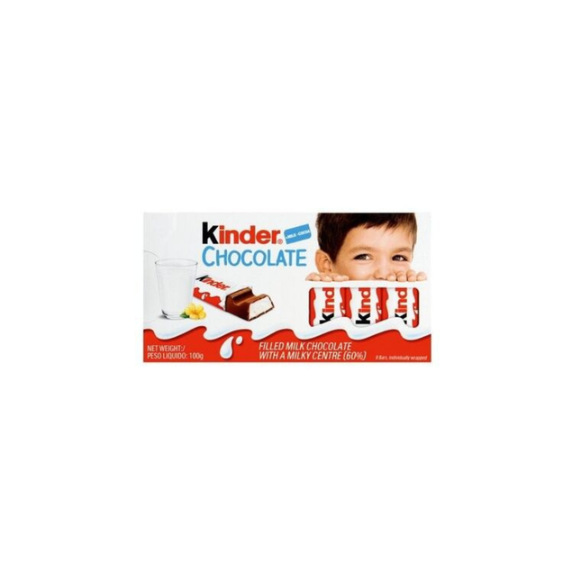 Kinder chocolate bars packaging with a child's face peeking from behind