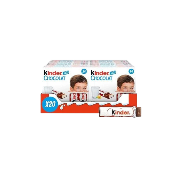 Box of Kinder Chocolat chocolate bars on a white background
