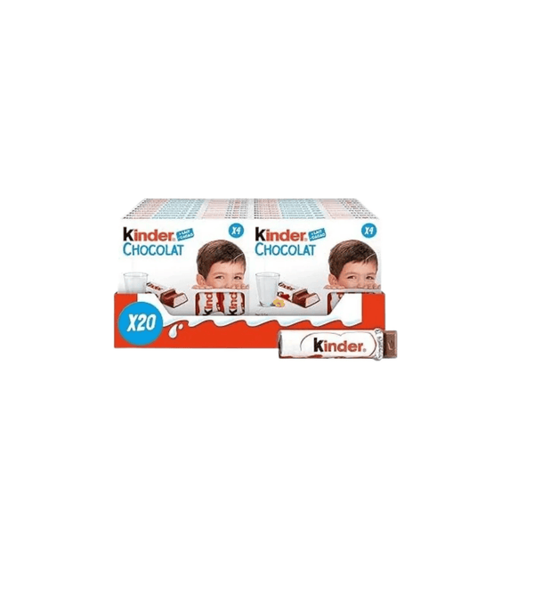 Box of Kinder Chocolat chocolate bars on a white background
