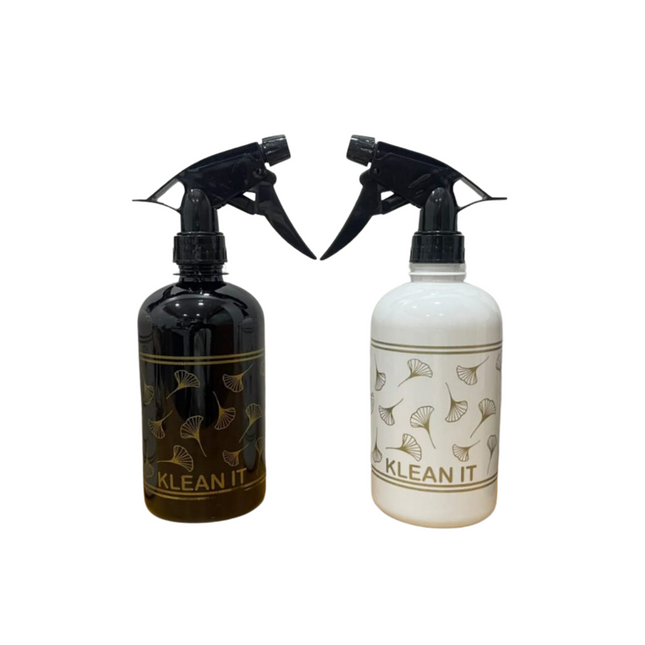 Two spray bottles labeled 'Klean It' on a white background