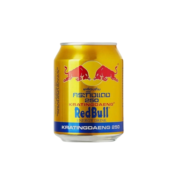 Red Bull energy drink can on a white background