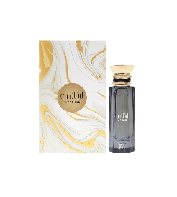 Laathani perfume bottle and packaging on a white background